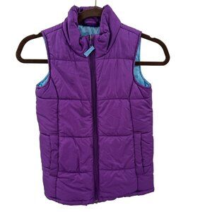 Lands End Kids Purple Puffer Vest Large 6X-7 Lightweight Quilted Outerwear Warm